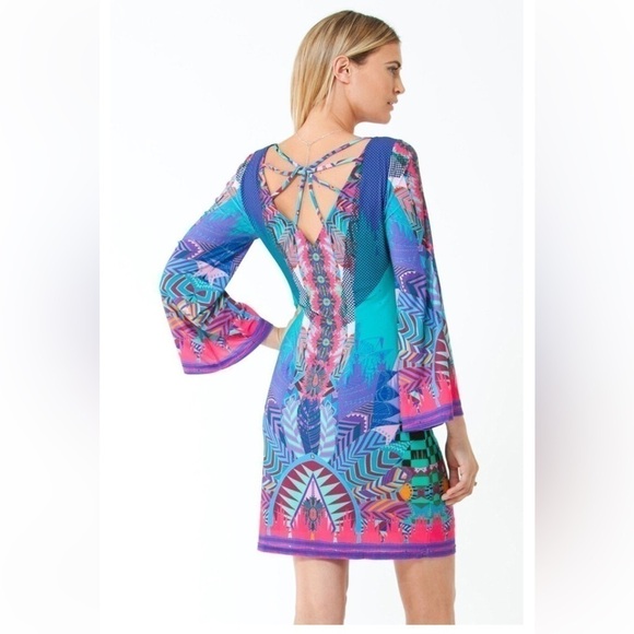 Hale Bob Bell sleeve multicolor, illuminati mini dress. XS - Picture 2 of 9